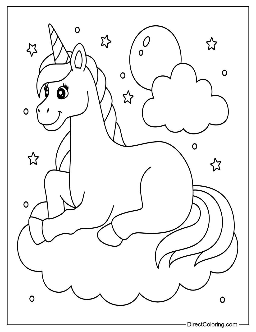 Unicorn On The Cloud Coloring Page